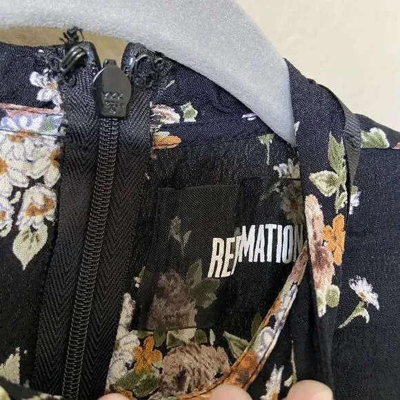 Reformation Charlie Mini Black Dress Floral Size 2 - Picture 9 of 9